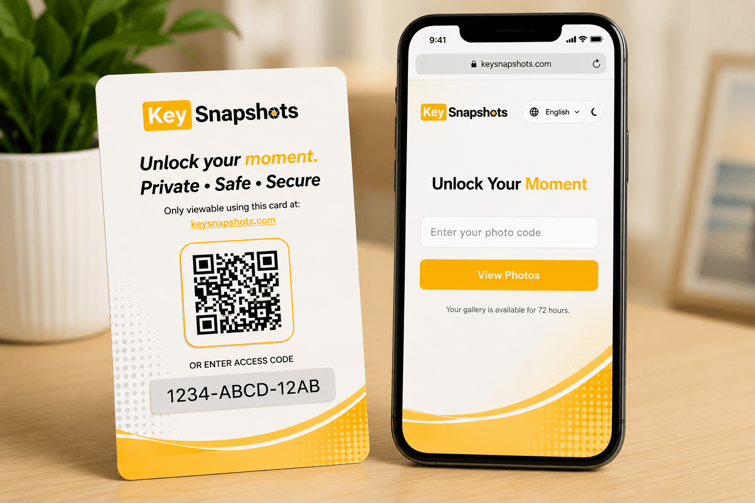KeySnapshots code entry page with a field for entering a photo code.